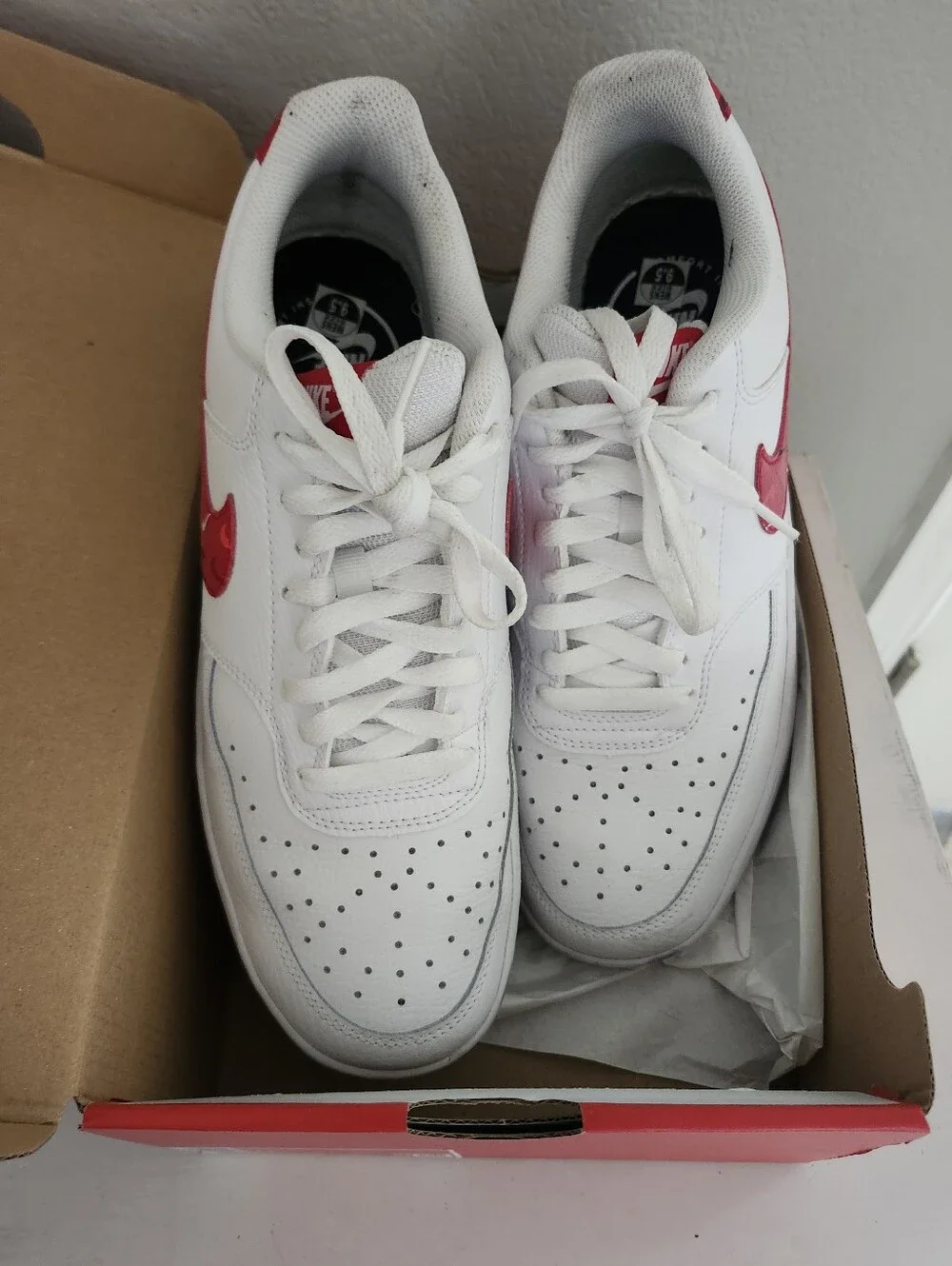 Nike White Court Vision Low with Red Swoosh